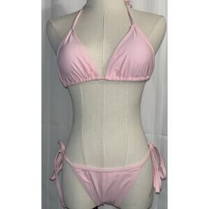 Women's 2 Piece Swimsuit Halter String Bikini Adjustable Bathing Suit Pink S